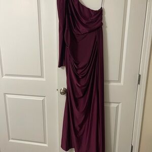 Elegant One-Shoulder Burgundy Dress New